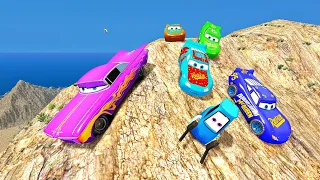 GTA 4 Random Disney Cars Cliff Drop Crash Testing Ep. 14 | GTA IV Disney Color Car Mods