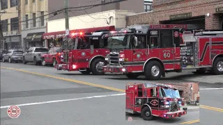 Port Chester Fire Department Rescue 40, Engine 60 & Tower Ladder 2 responding to a gas leak!