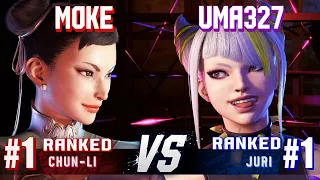 SF6 ▰ MOKE (#1 Ranked Chun-Li) vs UMA327 (#1 Ranked Juri) ▰ Ranked Matches