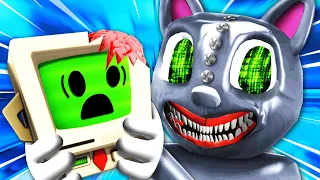 MECHA CARTOON CAT Eats JOB BOT'S BRAIN (Job Simulator VR Funny Gameplay)