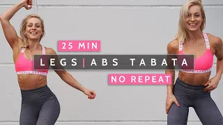 25 MIN TABATA LEGS & ABS - No Repeat | Fun Music | Toned Legs | Killer HIIT | No Equipment