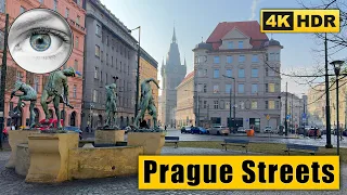 Foggy Prague Walking Tour follow the tram tracks 🇨🇿 Czech Republic 4k HDR ASMR