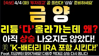 [금양] 4/4 *(화)* 리튬 '다' 올라가는데 왜?! 다음주 역대급 상승 나옵니다. 지금부터 모아가세요!