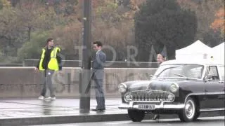 "Populaire" On set with Romain Duris and Deborah François by the Eiffel Tower