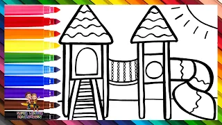 Zeichnen und Colorieren eines Spielplatzes 🛝🌈 Zeichnungen für Kinder