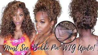 WISPY UPDO, No Glue! Piano Brown Highlight Waterwave Wig Install *Bobbi Pin* HACK SunberHair