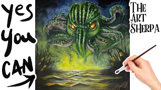 Lovecraft Cthulhu Scary painting 🌟🎨 How to paint acrylics : Paint Night at Home Halloween