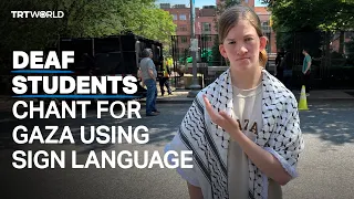 Deaf students teach protesters how to use sign language to protest Israel’s war on Gaza