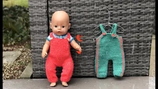 Baby Born: Штаны на подтяжках / комбинезон спицами. Одежда для кукол спицами