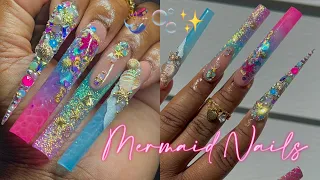 MERMAID NAILS 🧜🏽‍♀️🌊🐚✨ | HOW TO WATER DESIGN 🫧 |  FULL ACRYLIC NAIL TUTORIAL ✨