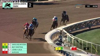 Unsolved Mystery wins Race 2 on Sunday, February 6, 2022 at Santa Anita Park.