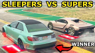 30 People DRAG Racing Sleeper Cars VS Super Cars | GTA ONLINE