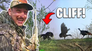 That Was Crazy!!! Gobbler Goes Over Cliff - Public Land Turkey Hunting