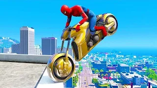 GTA 5 spider man Slow Motion Motorcycle Crashes/STUNT/RAGDOLLS/PART - 9(Euphoria Physics showcase)