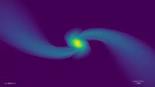 Tidal disruption of star by supermassive black hole (1 Msun, beta=1.0, 19 Rsun zoom)