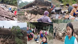 repairing  our bamboo house 🏡🌳 with leaf ,(tokko patta) making a traditional bamboo house