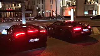 Lamborghini Huracán LP640-4 Performante vs. Audi R8 V10 Plus start ups, revs & accelerations