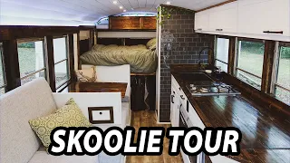 DIY SKOOLIE TOUR | Young Couple Converts Short Bus into Tiny Home On Wheels