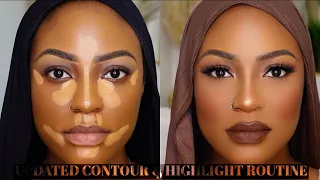 DETAILED FLAWLESS FULL GLAM MAKEUP TUTORIAL || UPDATED CONTOUR AND HIGHLIGHT ROUTINE #woc #darkskin