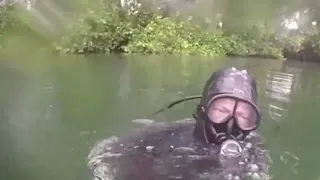 Extreme Pleasure Scuba Diving in Rubber Wetsuit and Full Face Mask