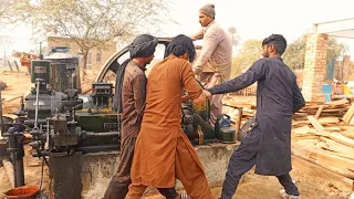 Old Desi Biggest power diesel black engine amazing starting up-wood cutter machine