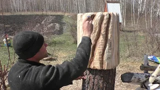 Колода для колки дров, чашкорез в работе, украшаем чурку с аэрографом