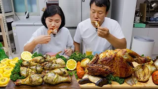 만들기 쉬운 치킨무와 맥주를 마시게 되는 통닭 닭다리 구이 먹방 WHOLE ROASTED CHICKEN AND BEER MUKBANG