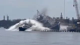 LCS 31 USS CLEVELAND LAUNCH CRASHED INTO TUGBOAT