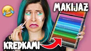 ♦ Cały MAKIJAŻ KREDKAMI challenge 😂 maluję się kredkami do rysowania! ♦ Agnieszka Grzelak Beauty