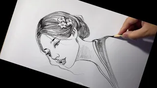 Quick Portrait Sketch How to Draw a Portrait of Girl - Drawing face pencil sketching tutorial