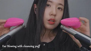 ASMR Ear Blowing with Cleansing Puff | Mic Touching, Breathing Sounds, Shh~, 1Hour  (No Talking)