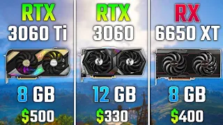 NVIDIA RTX 3060 Ti против RTX 3060 против RX 6650 XT тест в 7 играх.