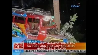 UB: Babae, patay matapos sumalpok sa puno ang sinasakyang jeep; mahigit 30, sugatan