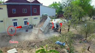 Begin a new perfect project!, filled the soil by dozer KOMATSU D-20P & Dump trucks Unloading!