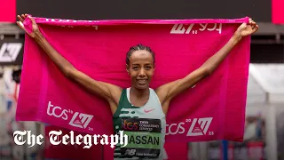 Sifan Hassan reacts to London Marathon win