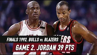 NBA Finals 1992. Bulls vs Blazers Game 2 Highlights. Jordan 39 pts, Drexler 26 pts HD