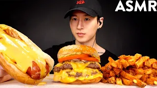 ASMR CHEESY HOT DOG & BURGER + FRIES MUKBANG (No Talking) EATING SOUNDS | Zach Choi ASMR