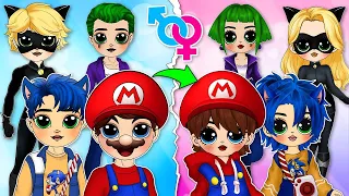 Gender Swap 💖 Super Mario, Chat Noir, Sonic & Joker Switch Up | Amazing Dolls & DIYs Paper Crafts