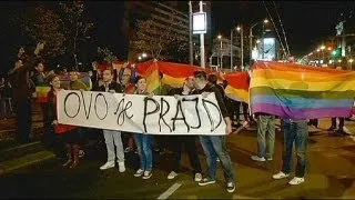 Gay rights activists in Serbia protest government ban on gay march