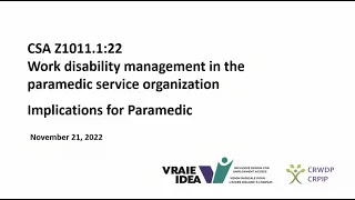 Nov 21, 2022 - CSA Z1011.1 WDM in the Paramedic Service Organization: Implication for Paramedics