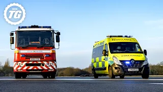 TRACK BATTLE: Fire Engine vs Ambulance vs Police Van | Top Gear: Series 28