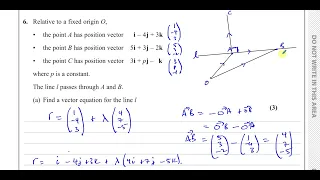 WMA14/01, IAL, (Edexcel), P4, June 2022, Q6, Vectors, Vector Equation of a Straight Line
