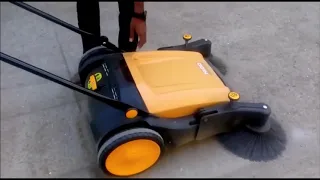 Nido Manual Walk Behind Sweeper Cleaning Roads at India Warehousing Show