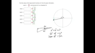 Given cosine and quadrant find trig function values