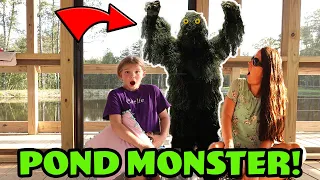 The Pond Monster Is Back! 24 Hours In The Boat House! 24 Hour Challenge Gone Wrong!