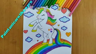 Drawing a unicorn riding a magic rainbow: draw a beautiful unicorn in five minutes.
