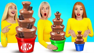Desafío de Fondue de Fuente de Chocolate | Comer Comida Cara VS Barata por RATATA POWER