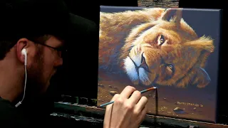 Acrylic Wildlife Painting of a Napping Lion - Time-lapse - Artist Timothy Stanford