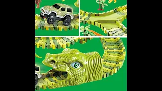 Dinosaur Railway Toy Car Track Racing Track Toy Set Educational Bend Flexible Race Track Flash Light