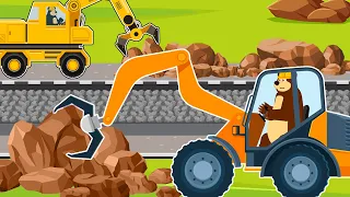 The Bear's Construction: Stone quarrying process - Use bombs, Excavator, Dump Truck, Stone crusher